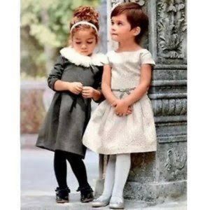 Janie and Jack Girls Bow Flocked Silver Dress